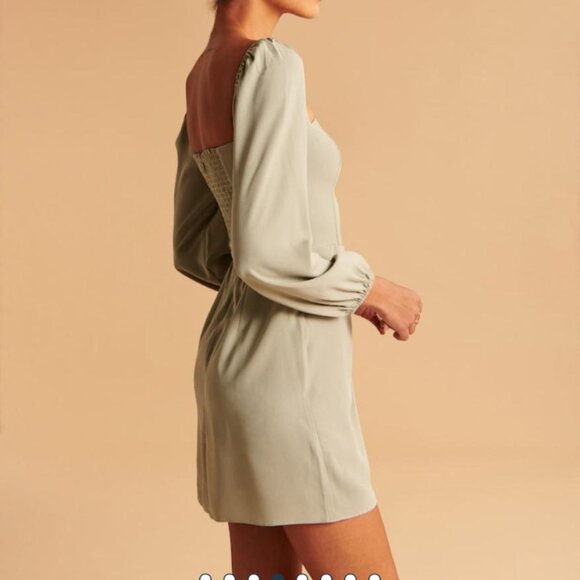 𝐒𝐎𝐋𝐃 𝐎𝐔𝐓 𝐒𝐓𝐘𝐋𝐄 A&F Long-Sleeve Draped Skirt Mini Dress Sage Green M - Picture 4 of 6